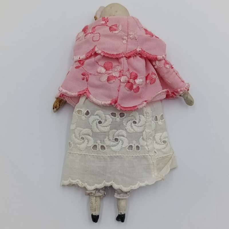 Antique blond hair rosy cheeks bisque doll - late 1800's - 17cm long