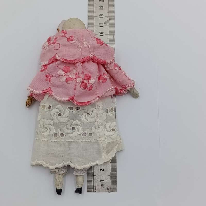 Antique blond hair rosy cheeks bisque doll - late 1800's - 17cm long