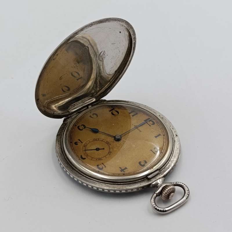 Antique Alpina Niello silver full hunter pocketwatch - working