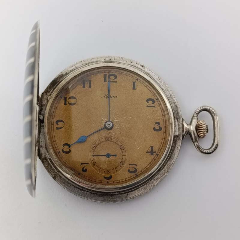 Antique Alpina Niello silver full hunter pocketwatch - working
