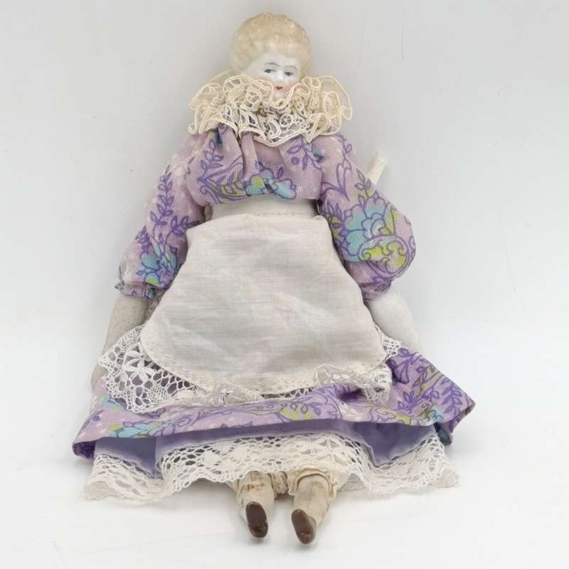 Antique rosy cheeks golden hair bisque doll - 1800's - 23cm long