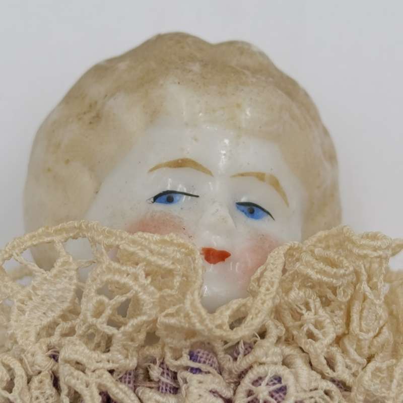 Antique rosy cheeks golden hair bisque doll - 1800's - 23cm long