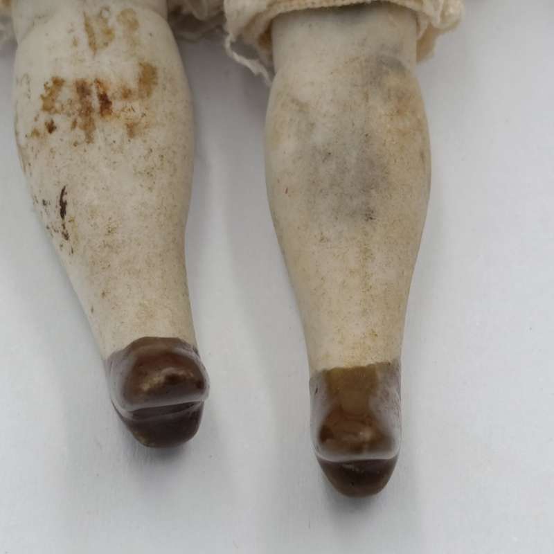 Antique rosy cheeks golden hair bisque doll - 1800's - 23cm long
