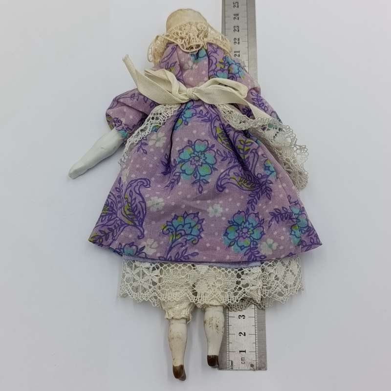 Antique rosy cheeks golden hair bisque doll - 1800's - 23cm long