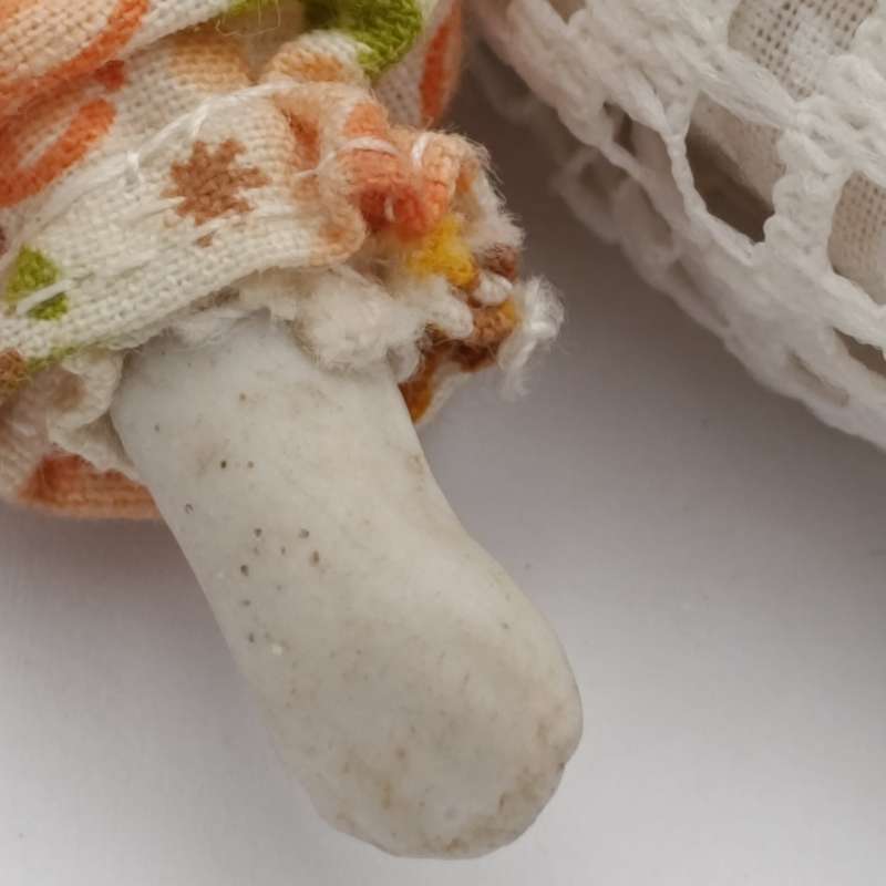 Late 1800's German dark hair rosy cheeks antique doll - 15cm long