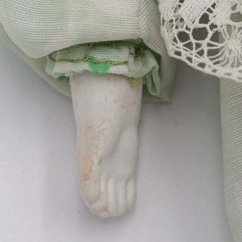 Golden blond rosy cheeks german Bisque doll - 19cm long - Antique late 1800's