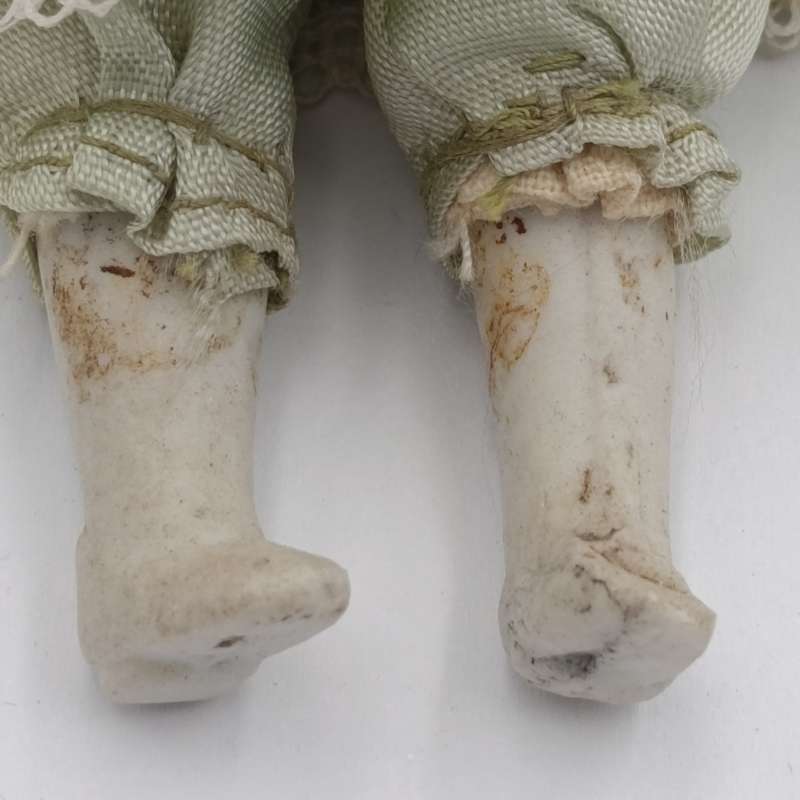 Golden blond rosy cheeks german Bisque doll - 19cm long - Antique late 1800's
