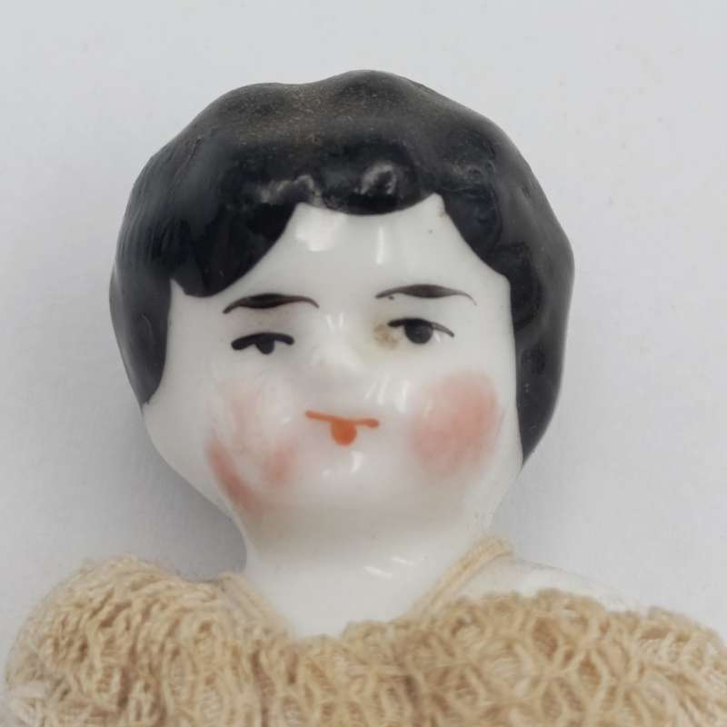 Antique 1890's China head German flat top doll - 12cm high