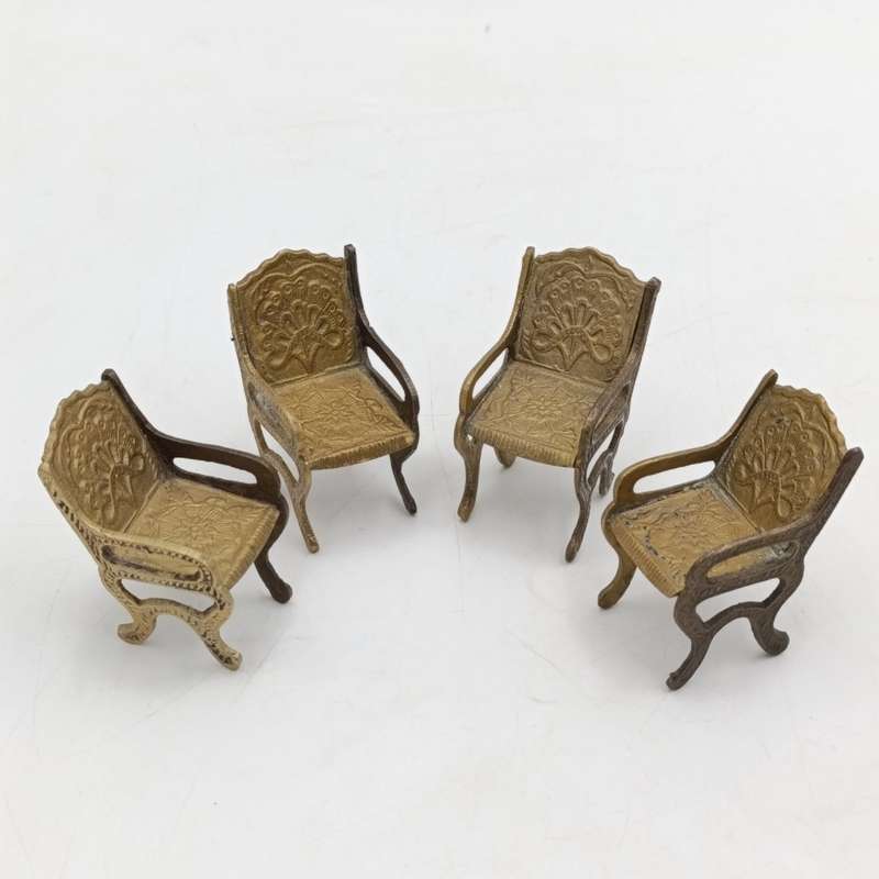 Set of 4 vintage brass doll house chairs