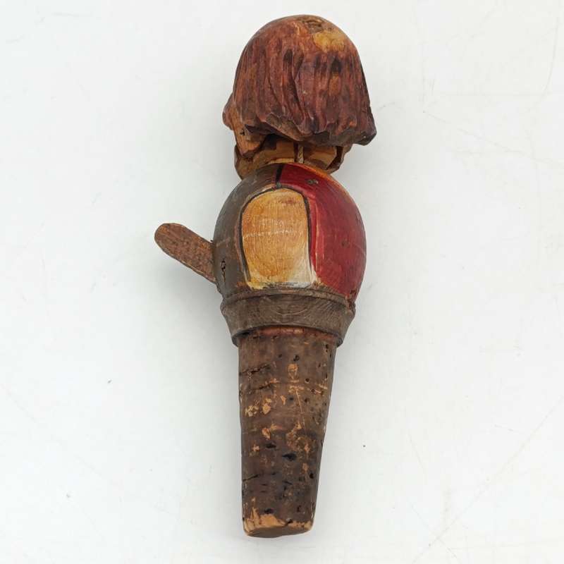 Vintage Wooden carved mechanical wine stopper