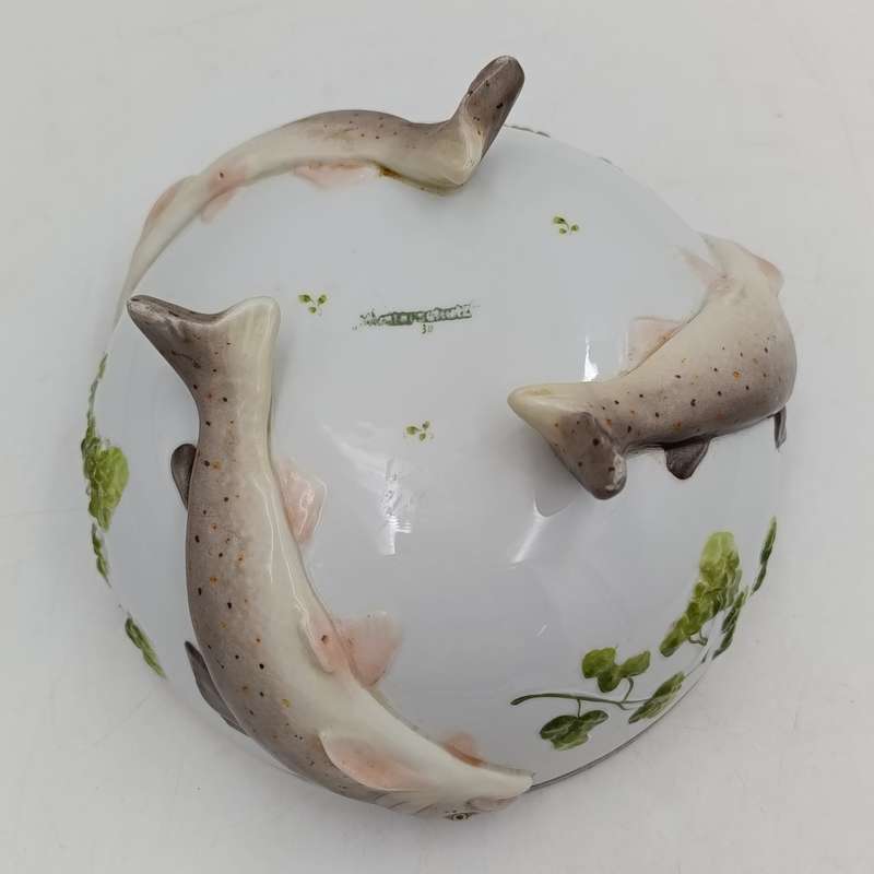 Antique Musterschutz fish bowl with WMF silverplated trimming