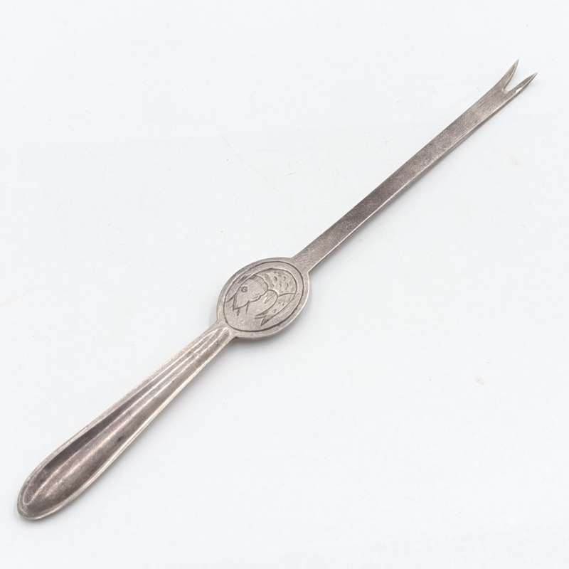 Antique Lobster/marrow spoon with fish engraved - silverplated