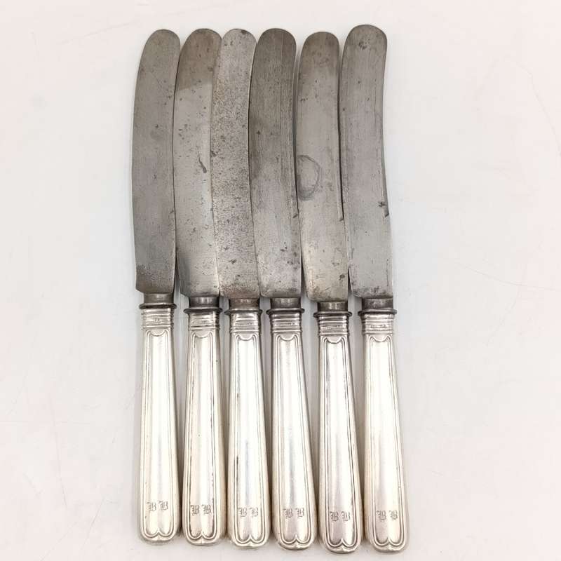 Lot of 6 silverplated Knives - dated 1859 German I.Wagner & S beautiful & still very sharp