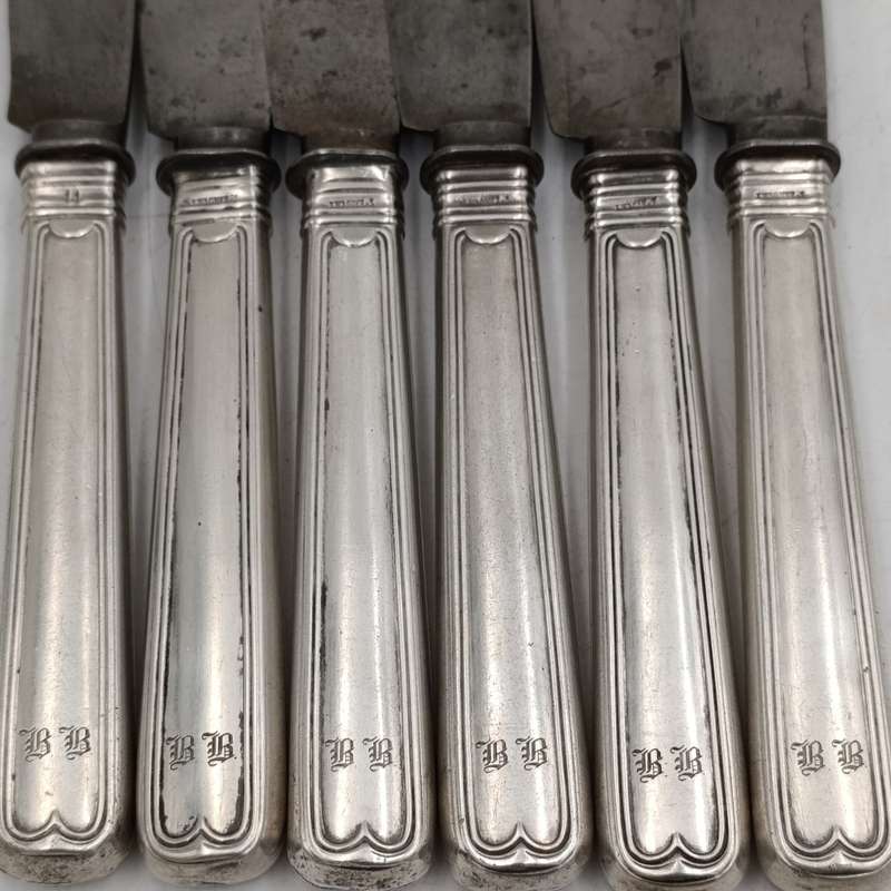 Lot of 6 silverplated Knives - dated 1859 German I.Wagner & S beautiful & still very sharp
