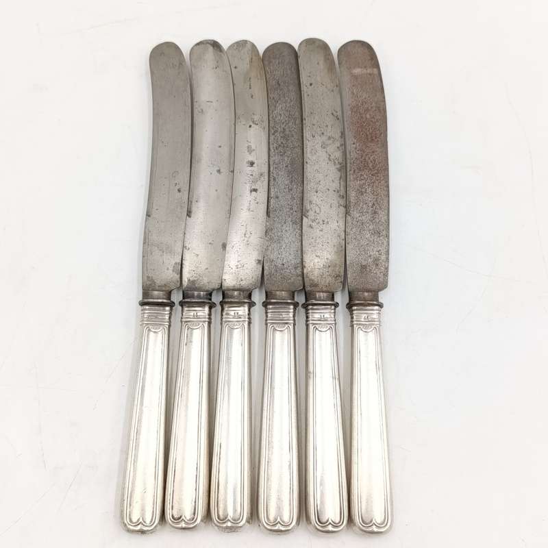 Lot of 6 silverplated Knives - dated 1859 German I.Wagner & S beautiful & still very sharp