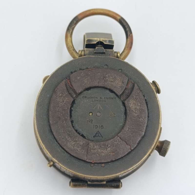 Antique WW1 Crushon and Emons London Compass in leather pouch marked Polley and Powell 1916