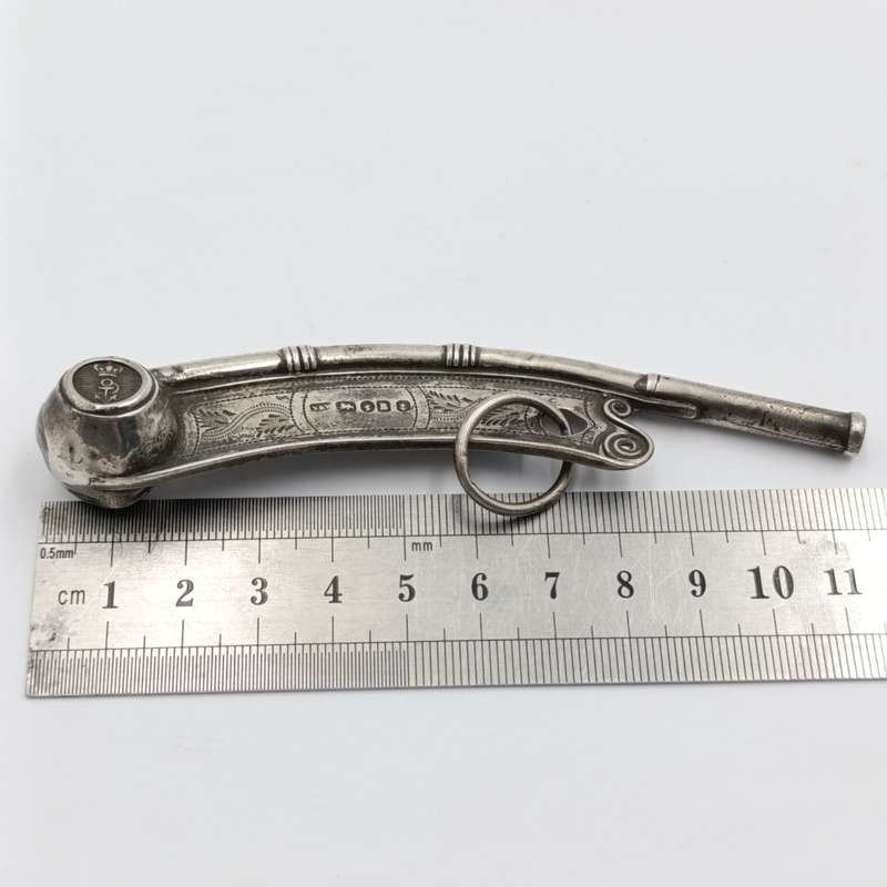 Antique Victorian silver Bosuns whistle for Royal Navy - Birmingham 1850 hallmark