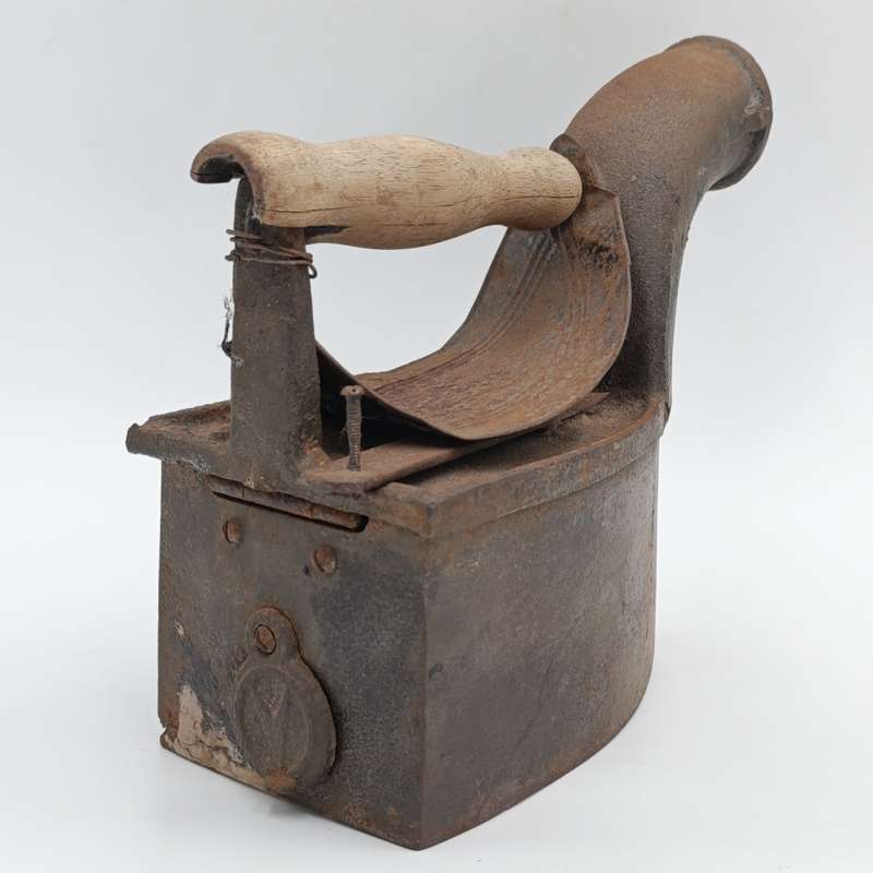 Antique Coal iron with Chimney and hand basket