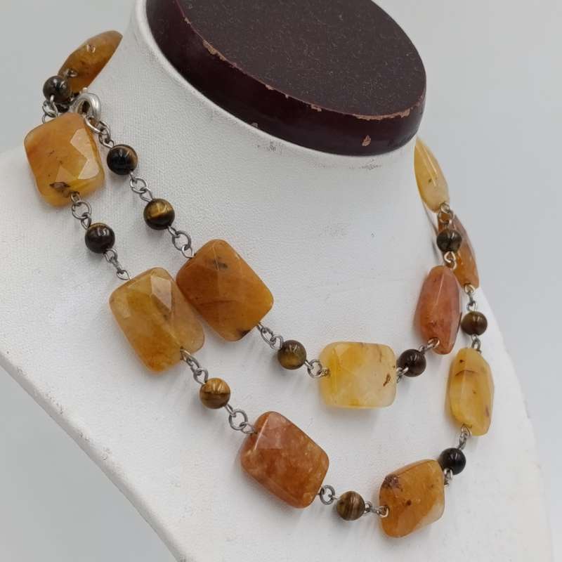 Tigers Eye and Citrine necklace - length 74cm
