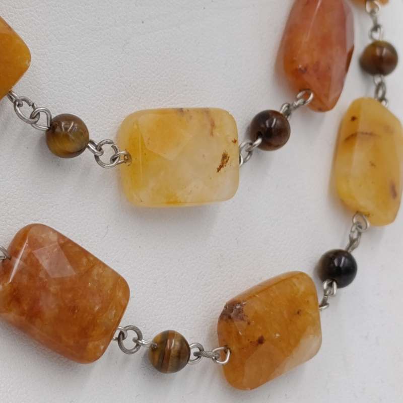 Tigers Eye and Citrine necklace - length 74cm