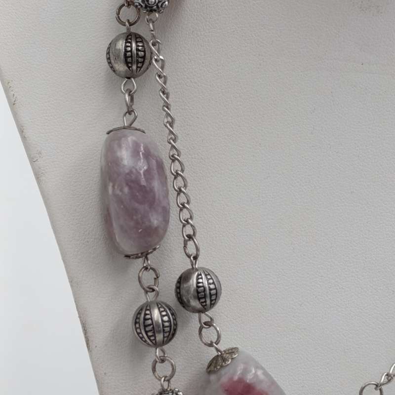 Lepidolite and glass beads necklace - length 91cm