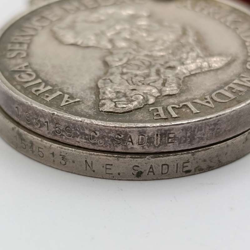Pair of WW2 medals issued to 193159 C. Sadie - WW2 war medal and Africa service medal