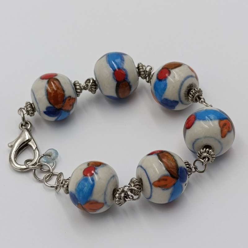 Handmade pottery beads bracelet - length 20cm