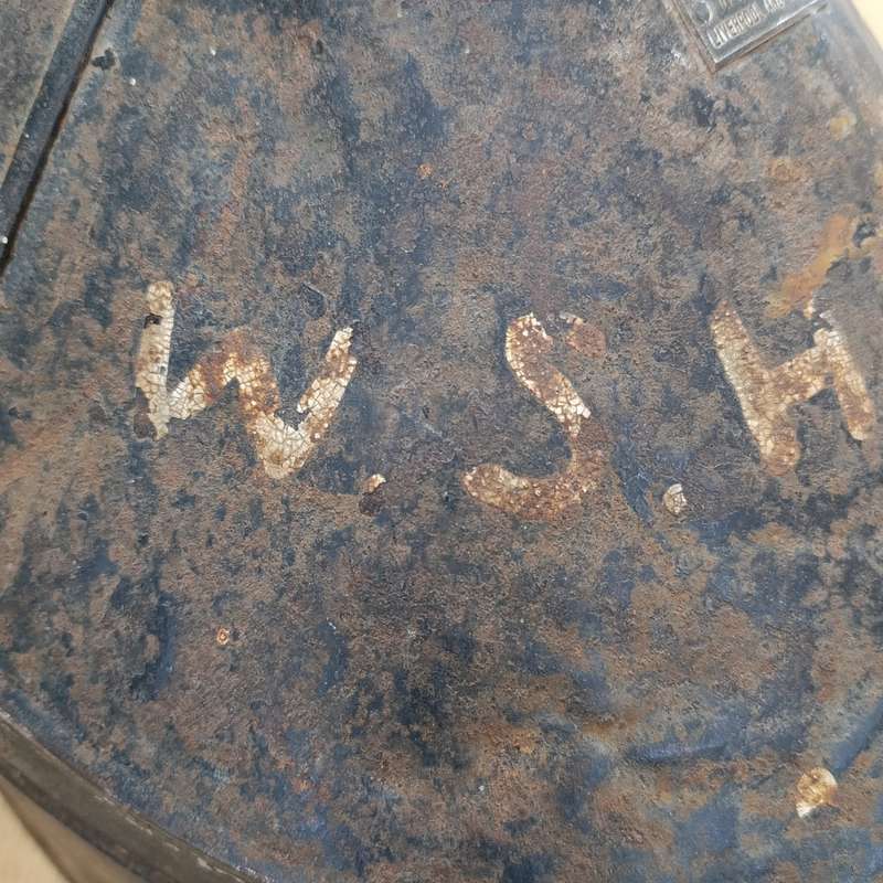 Boer War British Wolseley Pith helmet in steel tin marked W.S Howard
