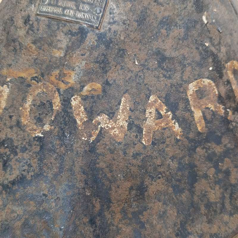 Boer War British Wolseley Pith helmet in steel tin marked W.S Howard