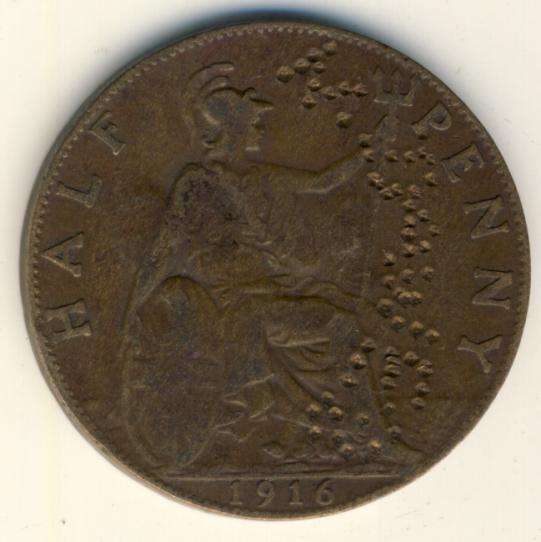 1916 British Half penny with 1932 overstamp - possibly used for dog tag ( price reduced with R10 )