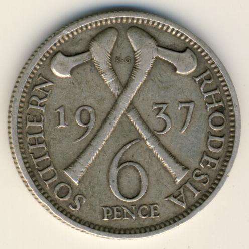 Southern Rhodesia 1937 sixpence as per scan