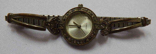 Vintage Marcasite quartz ladies watch - working but needs new glass - as per photo