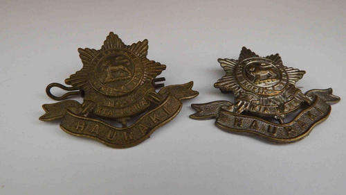 Pair of different New Zealand 6th Battalion Kia Kaha Hauraki badges - WW1 or earlier as per photo
