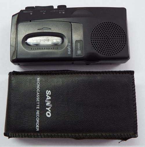 Vintage Sanyo micro-cassette recorder in pouch - Not tested @ CRAZY R1 start