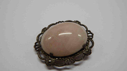 Rose quartz brooch in marcasite setting as per photo