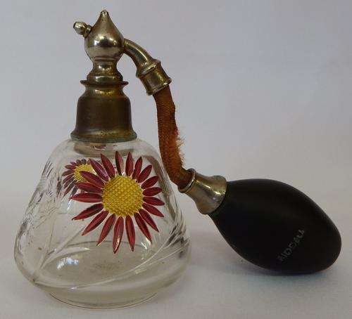 Glass perfume bottle with hand painted design - pump action as per photo