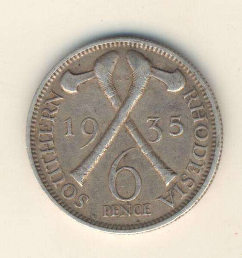 1935 Southern Rhodesia Sixpence - as per scan