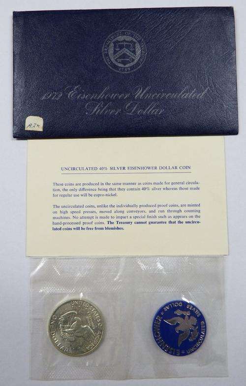 1972 USA Eisenhower uncirculated Silver Dollar & Token in original packaging - @ CRAZY R1 start