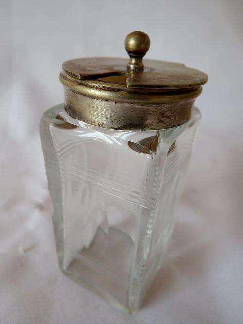 Lead glass mustard pot with EPNS lid - as per photo