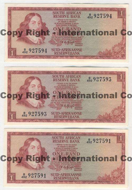 3 uncirculated TW de Jongh R1 notes - as per scan