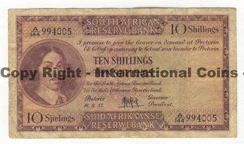 MH de Kock 3rd issue Ten shilling note - 1957 - Fine - as per scan