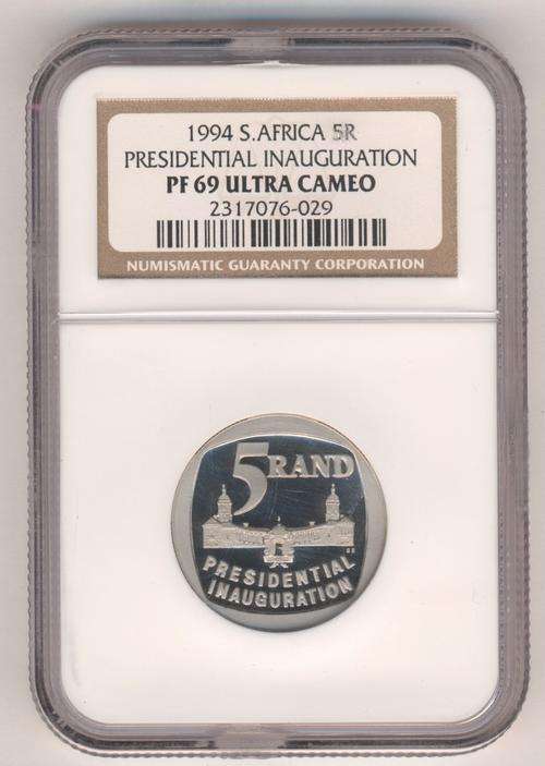 1994 South Africa R5 Presidential Inauguration graded PF 69 Ultra Cameo by NGC