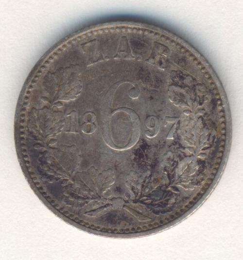1897 ZAR Kruger 6d sixpence - XF - Toned - as per photo