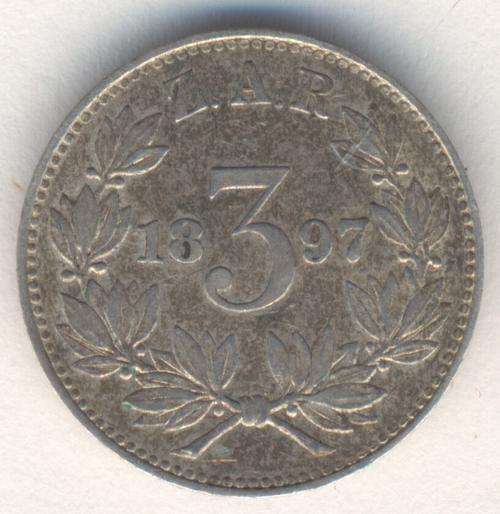 1897 ZAR Kruger 3d tickey AU - as per photo