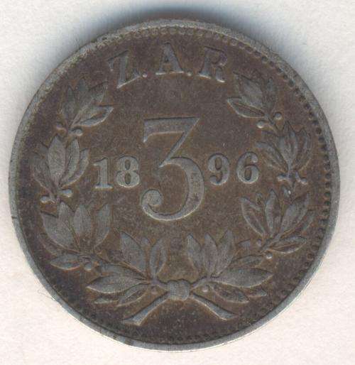1896 ZAR  Kruger 3d tickey VF+
