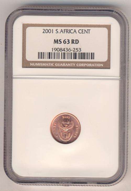 2001 South Africa 1 cent graded MS 63 RD by NGC