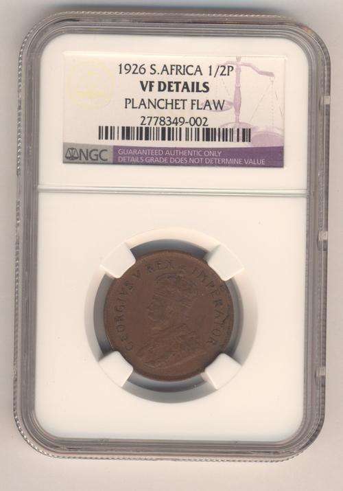 1926 SA Union half penny - graded error coin by NGC