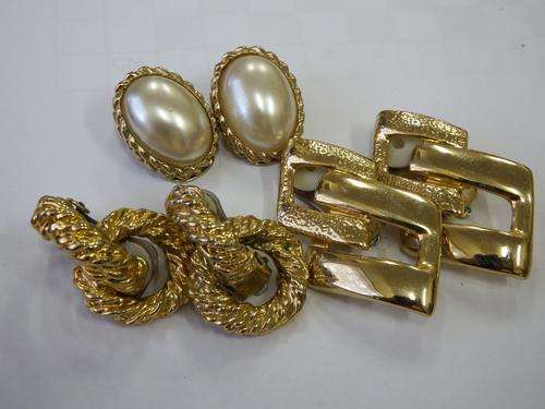 3 pairs of gold color clip-on earrings