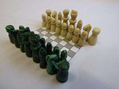 Malachite and white stone set of chess pieces - as per photo