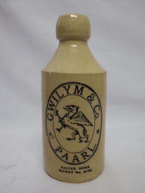 Ginger Beer Bottle for Gwilym & Co of Paarl - Galtee More patent - No 4170 - as per photo